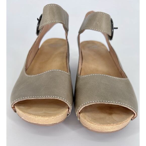 Dansko Burnished Khaki Green Calf Leather Sz 41 (US 9.5-10) Wedge Sandals Tiana - Picture 6 of 14